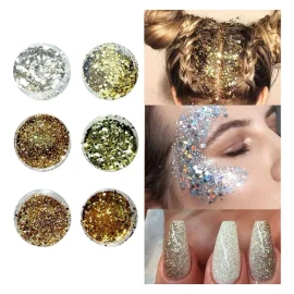 Brillo Luminoso Lentejuela Uñas, Cuerpo, Ojos, Cabello 6pz
