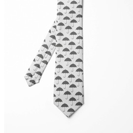 Ambesonne Rain Men's Tie, Umbrella Rainy Day Concept in Graphic Style Stormy Thunderstorm Illustration Art, 3.7", Grey and White