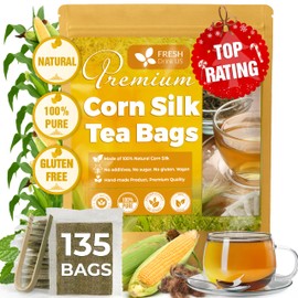 FreshDrinkUS, Premium 135 Tea Bags Corn Silk Tea, 100% Natural & Pure from Corn Silk. Herbal Tea. Clean Ingredients. Made with Natural Material Tea Bags. No Sugar, No Caffeine, Vegan.