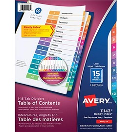 Avery Ready Index Table of Contents Dividers, 15-Tab Set, 1 Set (11143)