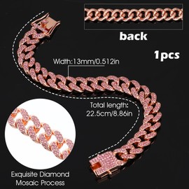Cuban Link Dog Collar, Puppy Dog Chain Necklace with Pink Rhinestone, Rose Gold Dogs Collar, Cuban Dogs Chain Collars for Small, Medium Pets, Cats (8 Inch)