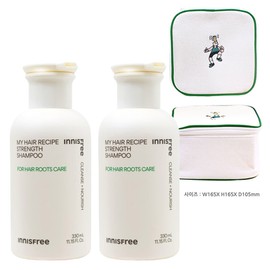 Innisfree My Hair Recipe Strength Shampoo (for strengthening hair roots) 2pcs + Play Green Cosmetic Pouch (Green) / 이니스프리 마이 헤어 레시피 스트렝스 삼푸 (모근강화용) 2개+플레이그린 화장품 파우치 (그린)