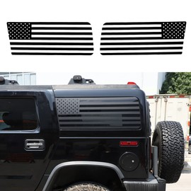Rear Side Window American Flag Decals Fit for 2003-2009 Hummer H2, Tailgate Side Window Sticker, American Flag Rear Side Window Decal Sticker Accessories, 2PCS (Black)