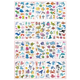 20 Sheets Children's Cartoon Sea Animal Tattoo Stickers Waterproof Fun Underwater Party Temporary Stickers