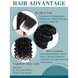 200G Curly Braiding Hair 20 Inch 2 Bundles Water Wave Crochet Hair for Women Natural Black Deep Wave Braiding Hair for Boho Braids Micro Twist No Weft Wet and Wavy Braiding Hair Extensions