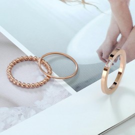 Joacii Rose Gold Plated Stacking Wedding Rings Plain Rose Gold Rings Set for Women Comfort Fit Size 7, Stainless Steel, Cubic Zirconia