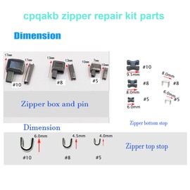 cpqakb 52 Pcs Zipper Repair Kit Metal Head Sliders Retainer Insertion Pin(3 Colors 3 Sizes) Zipper Fix Top Stop Plug, Repair Down Zipper Bottom Stopper for Zipper Repair Replacement (Size 10/8/5)