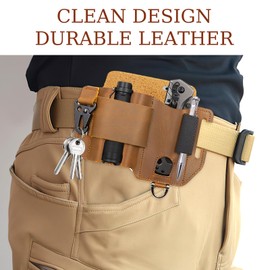 ENNSOO Small Tool Belt Pouch, Multitool EDC Pouch, Artificial Leather Outdoor Sheath Belt Organizer, Flashlight Pen Survival Tool Storage Belt Bag, Brown