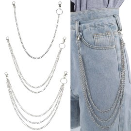 HJZHII 3Pcs Pants Chain, Jeans Chains Silver Wallet Chain Hip Hop Rock Punk Chains Metal Belt Biker Trouser Accessory for Keys Belt Loop Purse Handbag Men Women Boy Girl