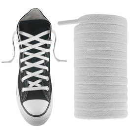 UamGlsob 5/16" Flat Cotton Shoe Laces for Sneakers, Wide Replacement Shoe Strings Premium Shoelaces for High Top Athletic Shoes (White,63"/160cm)