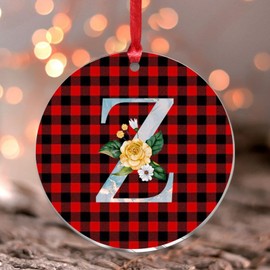 Blue Monogram Initial Letter Z Christmas Tree Ornament Flowers Pattern Sunflower Hanging Ornaments Keepsake Xmas Tree Decoration Rustic Clear Round Acrylic Ornament Pendant for Kids Daughter Son