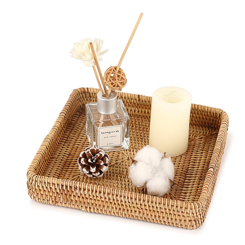 Hipiwe Key Basket Tray for Entryway Table Rattan Serving Tray