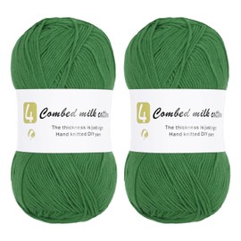 Rebower Cotton Yarn, 60% Cotton, 40% Acrylic Soft Knitting Yarn [for Hand DIY Bag Cushion Crocheting Knitting ] -2 Packages of 100g/3.52oz(Per Skein 100g/361yards)/Christmas Green