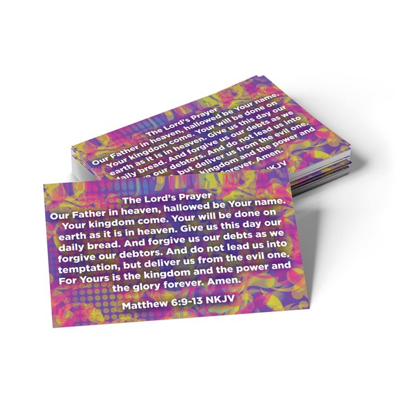 The Lord's Prayer, Matthew 6:9-13, Bulk Pack of 25 Christian Affirmation Scripture Cards for Kids, Bible Memory Verse Wallet Cards for Childrens Church, Sunday School, & Youth Ministry