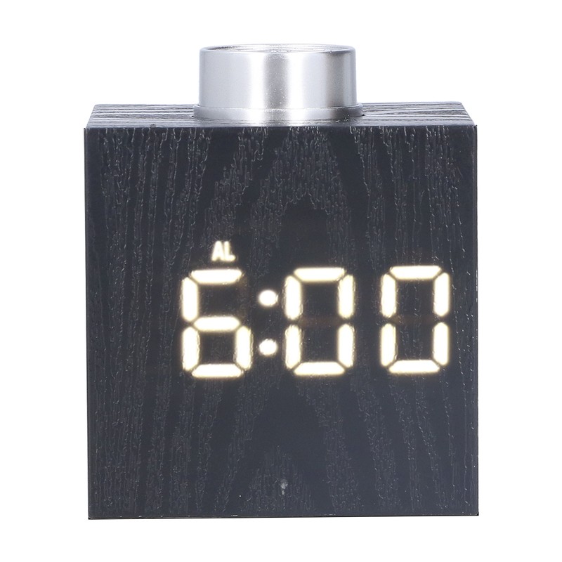 LED Knob Alarm Clock Digital Thermometer Display Imitation Wood Grain