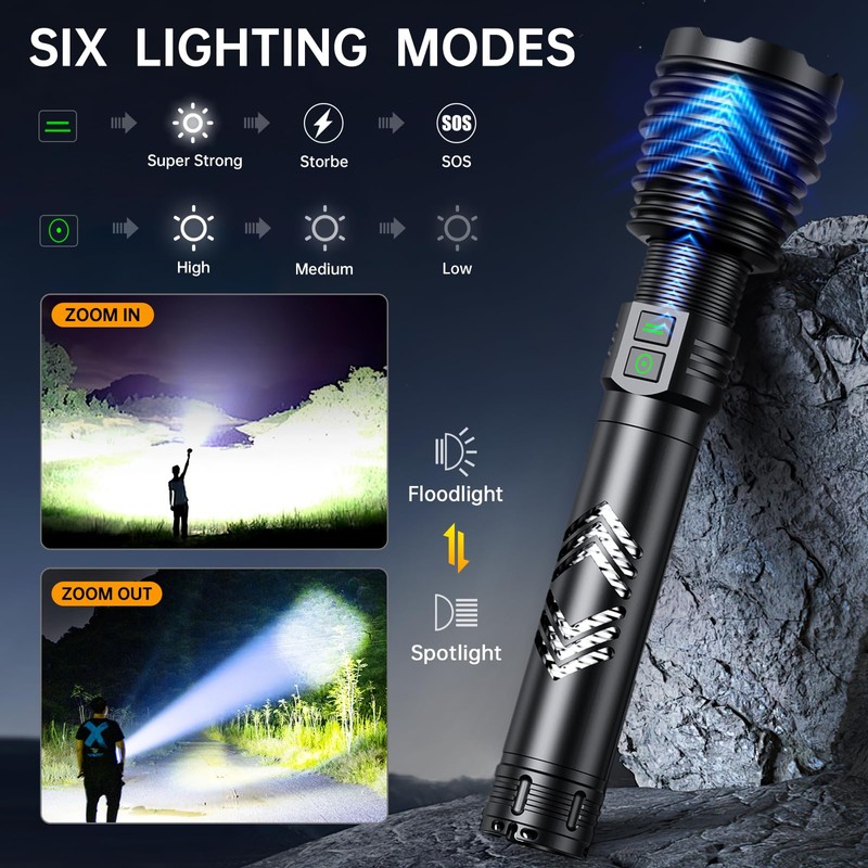 Rechargeable Flashlights 6000.000 High Lumens, Super Bright LED Flashlight with