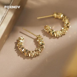 FOXNOV Gold Hoops Earrings for Women Lightweight Hypoallergenic Earrings 14K Real Gold Plated 925 sterling silver Post Stud Earrings, Small Open Hoops, Earrings for Women Trendy