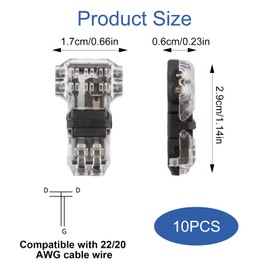 10 PCS 2 Pin 3 Way Wire Connectors Low Voltage T Tap Connectors without Stripping Quick Splice Wiring Branch Connector for 20-22 AWG, LED Strip, Audio, Vehicles, Electrical, 0.34-0.75 mm²