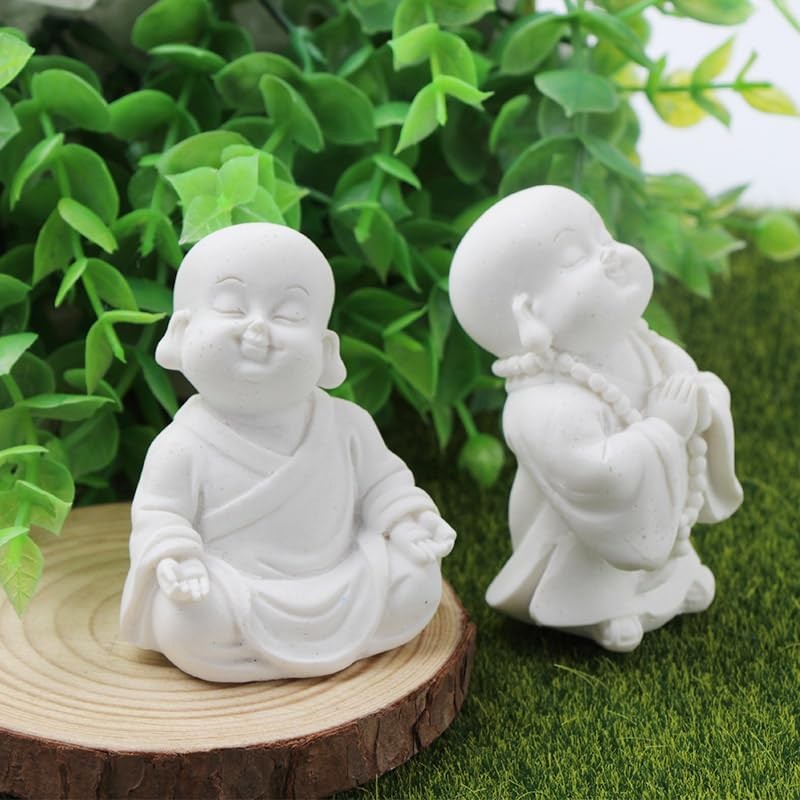 SHIDXIB 2Pcs Buddha Statue Minimalist Sandstone Buddha Ornament Monk Figurine