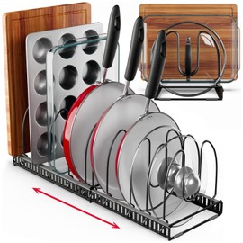 Better Things Home 7.5” Wide 12-Slot Adjustable Large Pan and Pot Lid Organizer with Scratch-Free Pads, Expandable Pot Lid Holder Rack for Cabinet, Pots and Pans Organizer Inside Cabinet