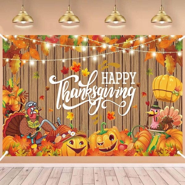 Large Happy Thanksgiving Banner, Thanksgiving Decorations，Thanksgiving Autumn Maple Leaf Pumpkin