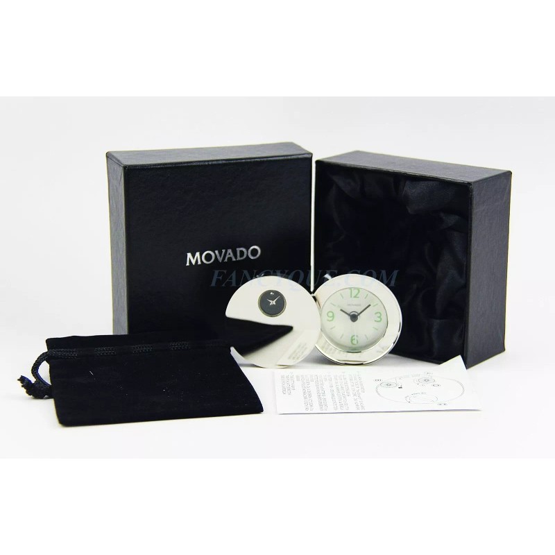 MOVADO MUSEUM DOUBLE DIAL STAINLESS STEEL TRAVEL ALARM CLOCK RSI010M