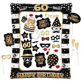 Newthinking 60th Birthday Photo Booth Props, Girls Inflatable Selfie Birthday Party Frame Props, Black Gold