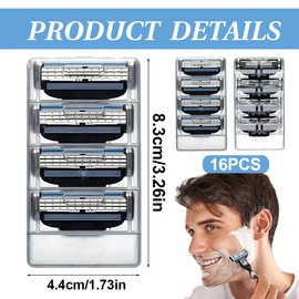 Replacement Blades for Men's Wet Razors, Pack of 16, 3 Razor Blades for Razors, Razor Blades, Men's Razor Blade, Suitable for Cleaning Beard and Body Hair