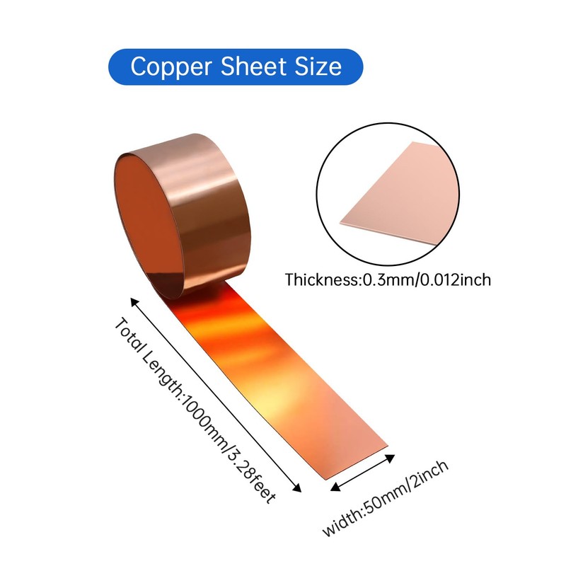Uxney Copper Sheet Roll-Copper Flashing 99.9% Pure-1000x50x0.3mm(LxWxT)-1Pack-Applicable to Various House