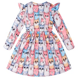 Little Girls Cat Dress Baby Girl Long Sleeve A-line Cartoon Kitten Dresses Toddler Birthday Party Outfits Winter Clothes 2-3 Years/1694