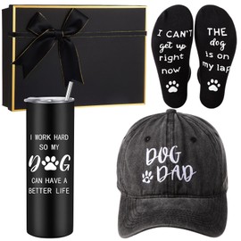 SiliFine Dog Dad Gifts for Men Include Embroidered Adjustable Baseball Cap 20 oz Vacuum Insulated Stainless Steel Wine Tumbler Funny Dog Socks for Birthday Lover Grandpa Father Papa