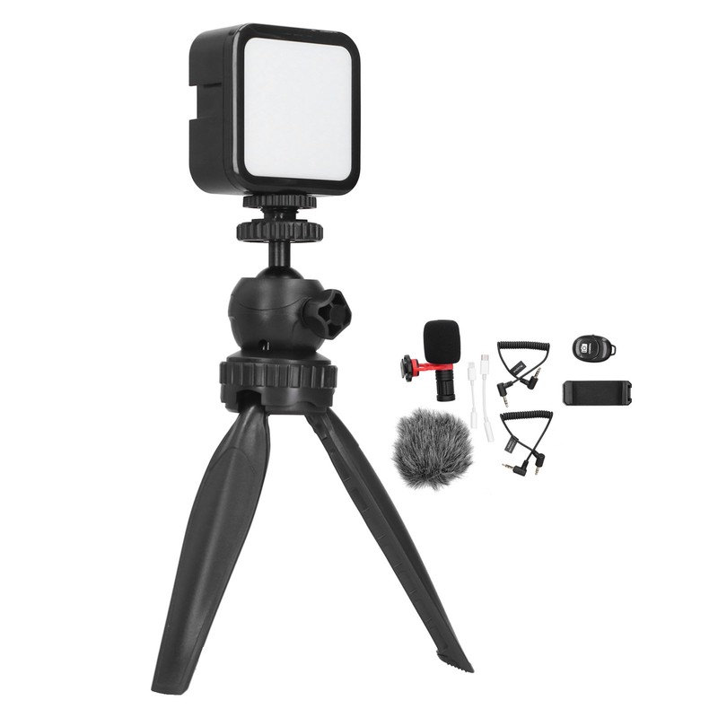 Portable Phone Microphone Vlogging Equipment Microphone Kit with LED Light