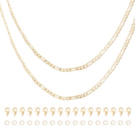 FASHEWELRY Cadenas Figaro chapadas en oro de 14 quilates de 6.56 pies con 40 cierres de garra de langosta y anillos de salto para hacer pulseras, collares, joyas, 12.8 x 5 x 1 mm