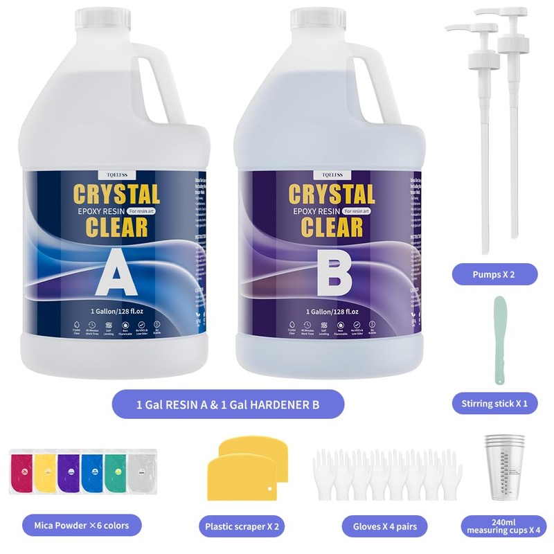 TQELFSS Epoxy Resin 2 Gallon, Crystal Clear Epoxy Resin Kit