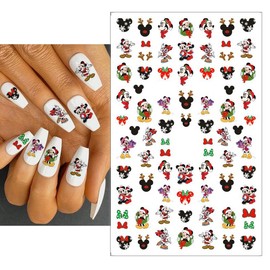 6 Sheets Christmas Nail Stickers Decals Cute Mickey Nail Art Stickers Cartoon Self Adhesive Nail Designs Christmas Mouse Mickey Nail Decals for Women DIY Manicure Mickey Christmas Nail Decoration