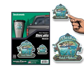 Decalcomania Muskie Catch & Release Fishing Decals - Set of 2 Fishing Stickers for Vehicles Car Truck Boat Tumbler Laptop