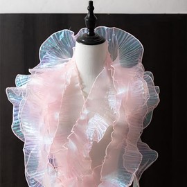XZJMY 8 Yards Ruffle Trim Tulle Fabric,Pleated Lace Fabric Trim,Organza Ruffled Fabric 4.72 Inch Width for Dress Collars Sleeves Decoration Throw Pillow Decor DIY Sewing (Ice Pink), XZJMY-001