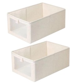 Frepea Pack of 2 Drawer Organisers, 40 x 27 cm, Wardrobe Organiser, Fabric Storage Boxes with Handles for Clothes, Wardrobe, Books, Toys (Beige)