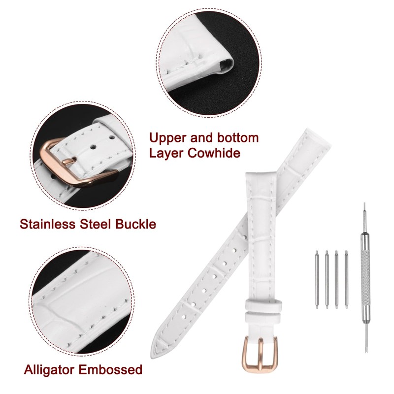 sourcing map Leather Watch Band 16mm Embossed Pattern Cowhide Watch