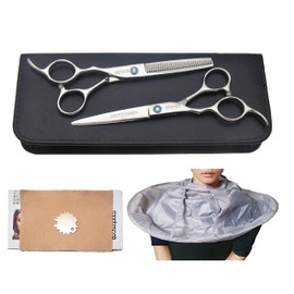 Montesoro 6-Piece Hair Cutting Scissors, For Left Handed, Self-Cut, Rust Resistant, Premium Material (6 Inch 20% Thening, 6 Inch Scissor Cape)