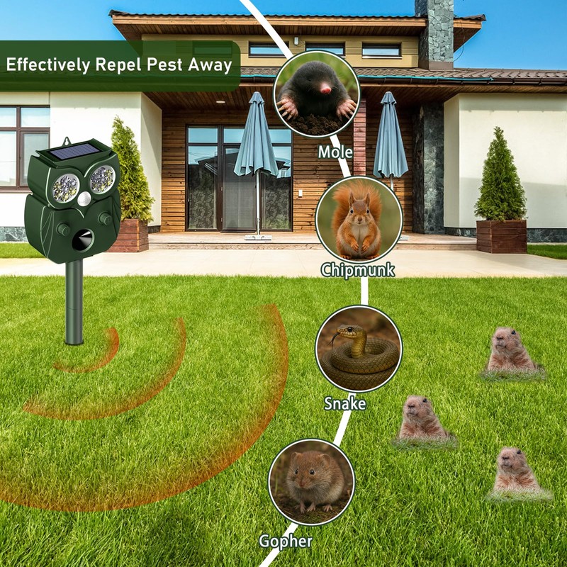 Animal Repellent Outdoor Solar Powered, Ultrasonic Deer Squirrel Skunk Rabbit