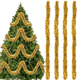 YEAP Pack of 4 Christmas Tree Tinsel, Christmas Tinsel Garland, Tinsel Tree Decoration, Shiny Tinsel Garland, Hanging Decorations for Christmas, Holidays, Indoor Outdoor, 2 m each, Gold