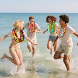 Hawaiian Leis Bulk Decorations Silk Flower Necklace, Colorful Tropical Hawaiian Bulk Hula Dance Party Decor, Flower Leis Summer Beach Pool Party Decorations Favors Supplies (52Pcs StyleB)