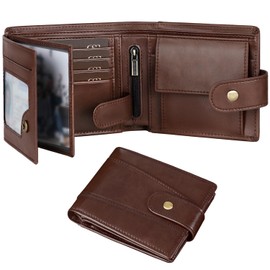 GSG SINCE 1998 Men's Wallets Cowhide Leather Multi-Functional RFID Blocking Wallet with 17 Credit Card Slots, 2 Banknote Compartments, 2 ID Windows, 1 Coin Pocket Coffee