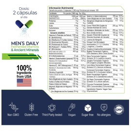 MENS DAILY MULTIVITAMIN AND ANCIENT MINERALS 4 en 1, 200 capsulas (1560mg por porcion) con Vitaminas, Minerales, Adaptogenos y Aminoácidos, by Eternal Nutrition