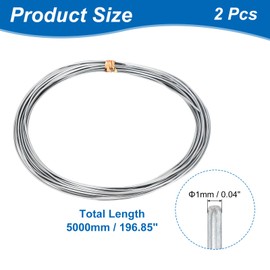 sourcing map 2Pcs Zinc Wire, 99.995% High Purity Solid Zinc Bar 1/32"(1mm) Dia 196 7/8"(5000mm) Length Zinc Metal Rod Anode Good Conductivity for Scientific Experiment Research DIY Craft