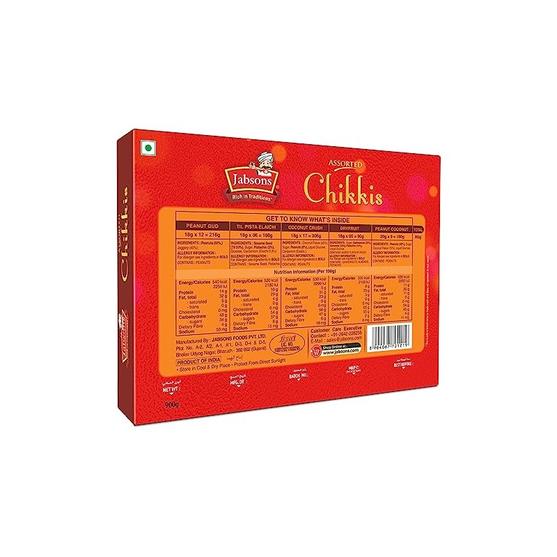 Jabsons - Chikki Assorted, Indian Sweet Brittles, 800 G (28.2