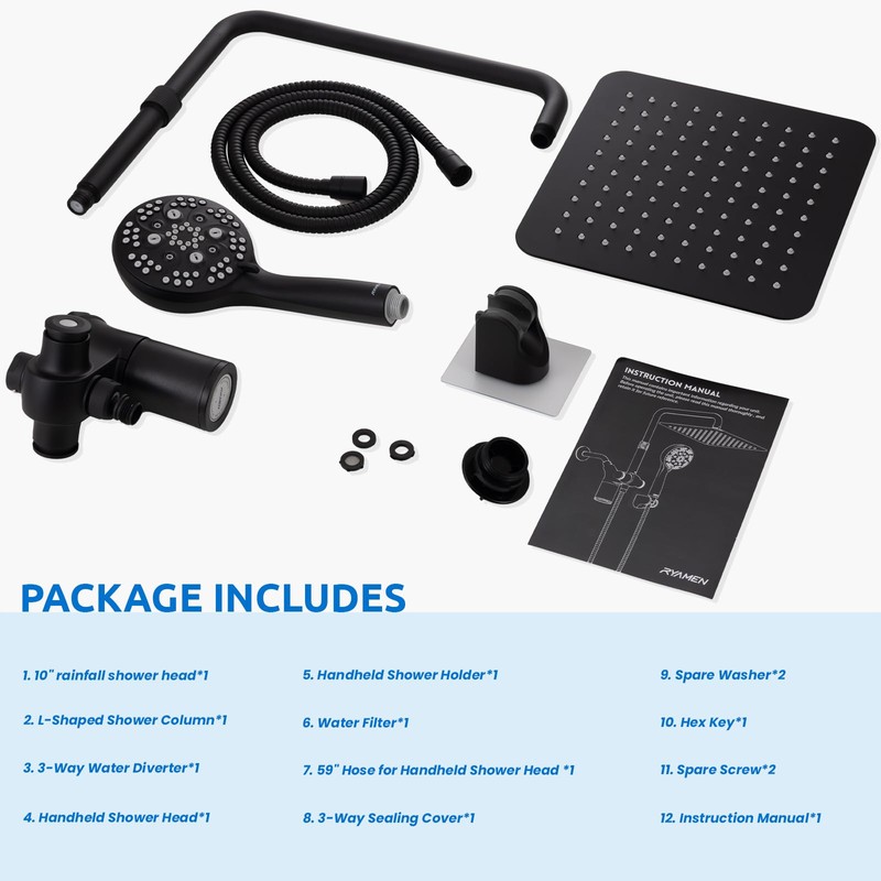 Ryamen Upgraded Dual Shower Heads Combo, 10 inch Filtered Shower
