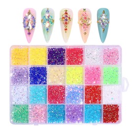 MIXCUT Kit de diamantes de imitación para arte de uñas, 24 colores, piedras de uñas con parte trasera plana, suministros de arte de uñas de cristal 3D, diamantes de imitación de resina, diamantes de imitación AB perla para decoración de uñas, dijes de pu