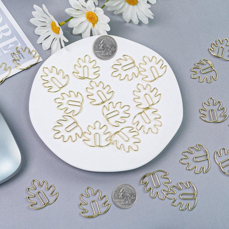 80 Pcs Leaf Paper Clips, Gold Paper Clips Page Markers,